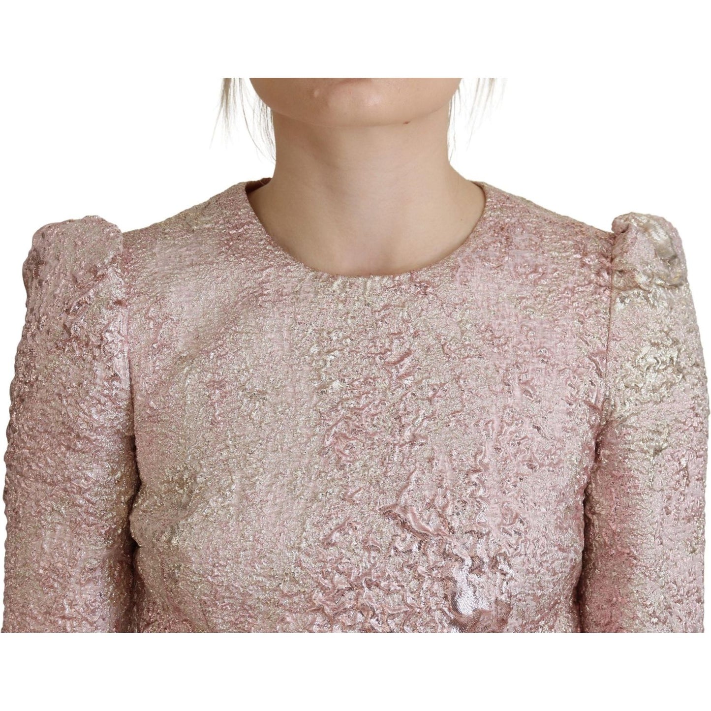 Dolce & Gabbana Elegant Pink Jacquard Midi Sheath Dress WOMAN DRESSES Dolce & Gabbana Rosy Brown