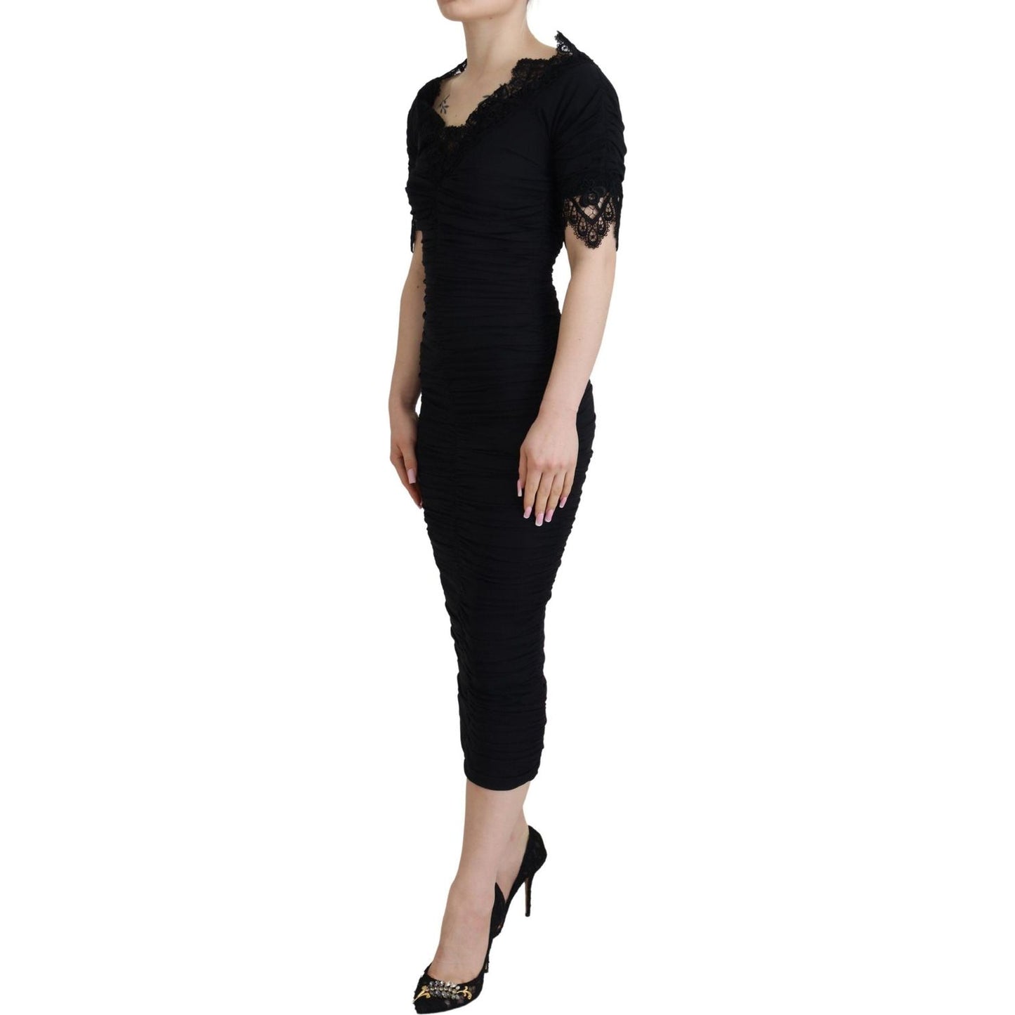 Dolce & Gabbana Elegant Sheath Short Sleeve Midi Dress Dolce & Gabbana Black