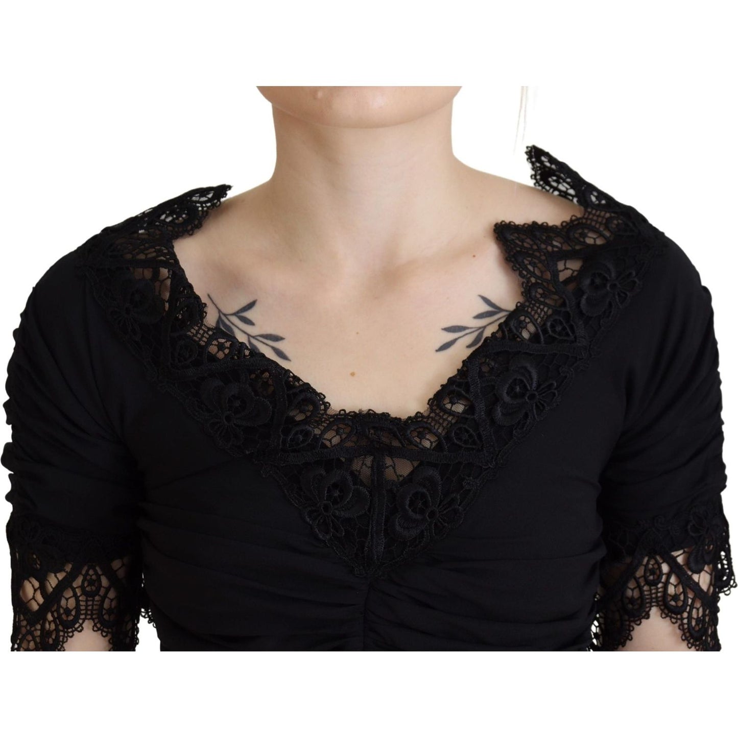 Dolce & Gabbana Elegant Sheath Short Sleeve Midi Dress Dolce & Gabbana Black