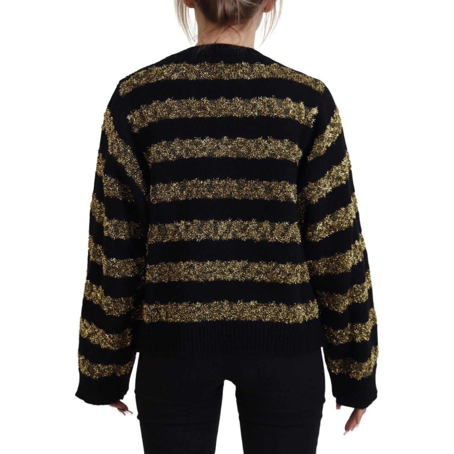 Dolce & Gabbana Elegant Black and Gold Crystal Sweater Dolce & Gabbana Black