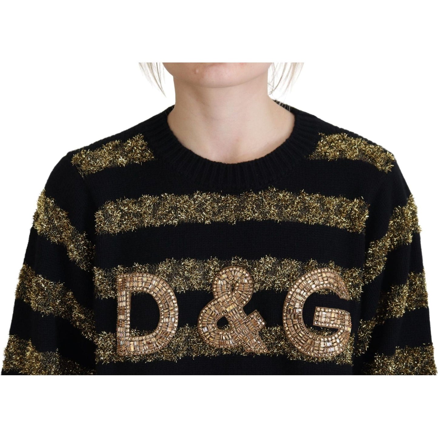 Dolce & Gabbana Elegant Black and Gold Crystal Sweater Dolce & Gabbana Tan