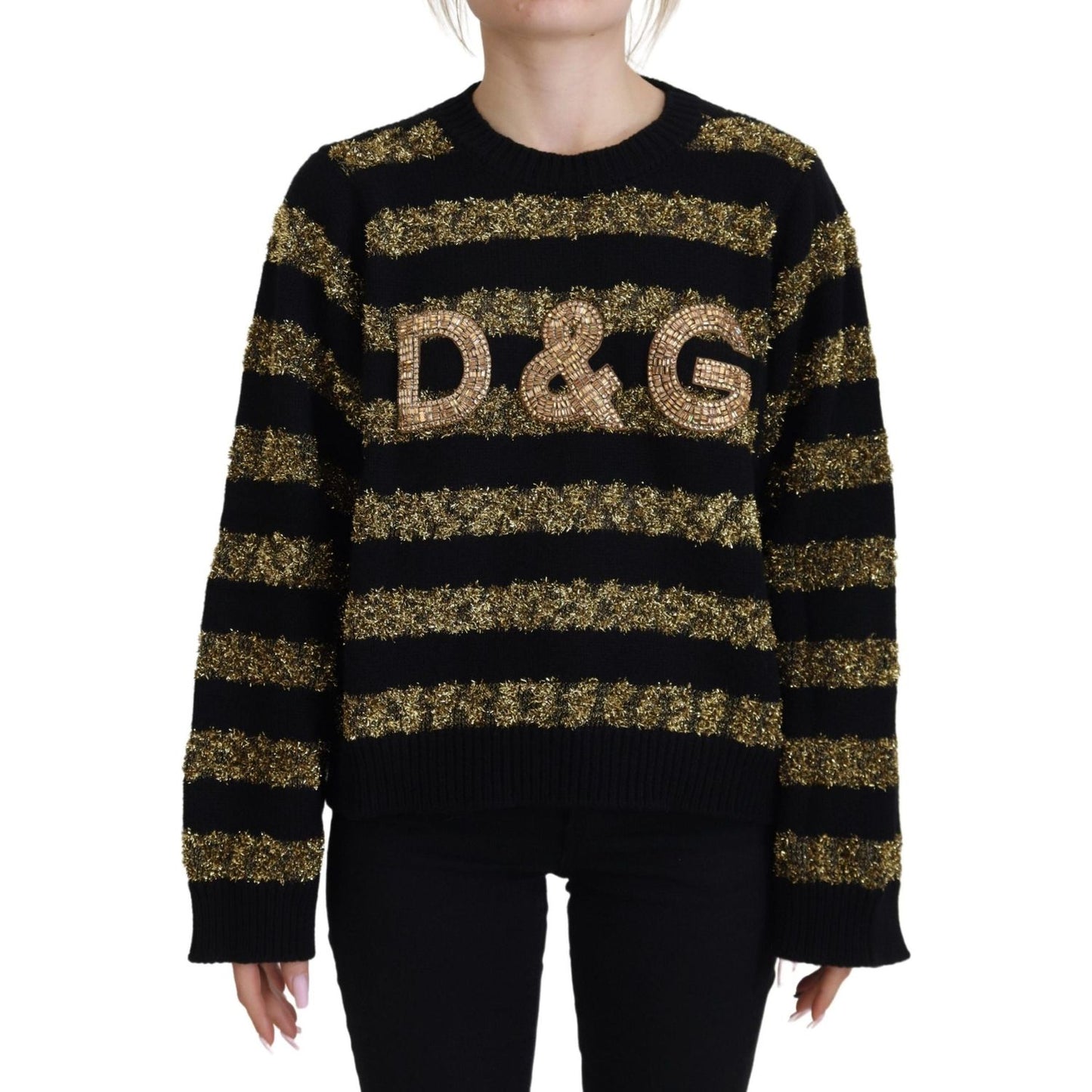 Dolce & Gabbana Elegant Black and Gold Crystal Sweater Dolce & Gabbana Black
