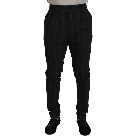 Dolce & Gabbana Black Striped Men Trousers Cotton Pants