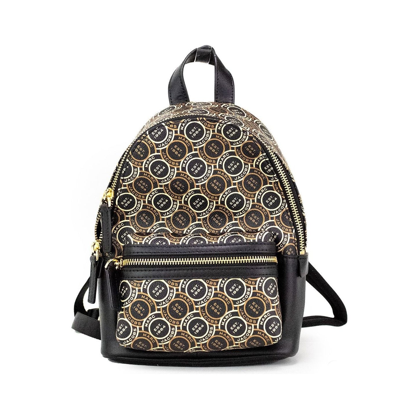Marc Jacobs Signet Mini Black Logo Printed Leather Shoulder Backpack Bookbag