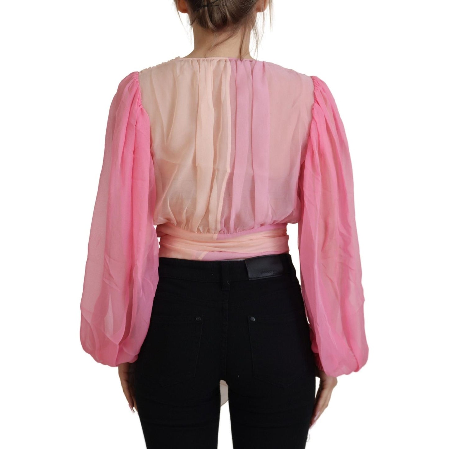 Dolce & Gabbana Silk V-Neckline Wrap Blouse in Pink Dolce & Gabbana Rosy Brown