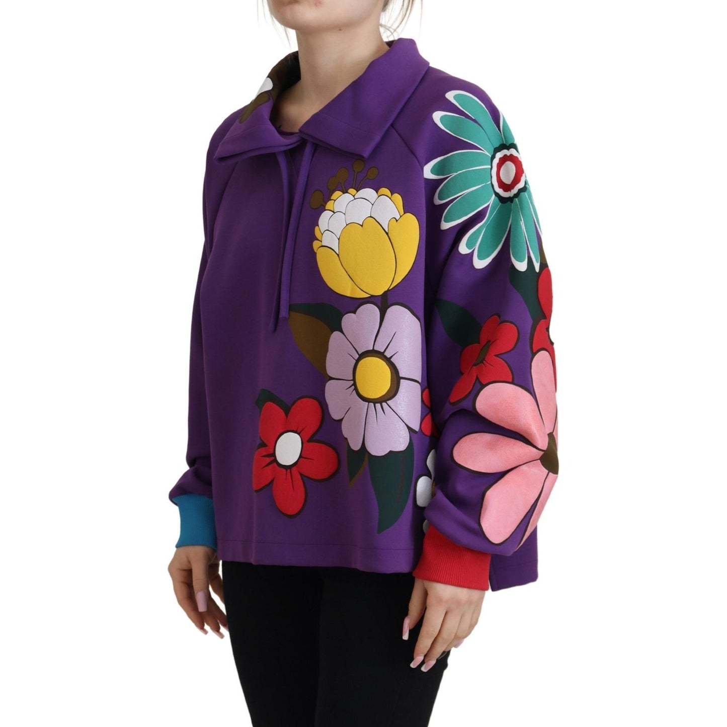 Dolce & Gabbana Elegant Purple Floral Pullover Sweater Dolce & Gabbana Dark Slate Gray