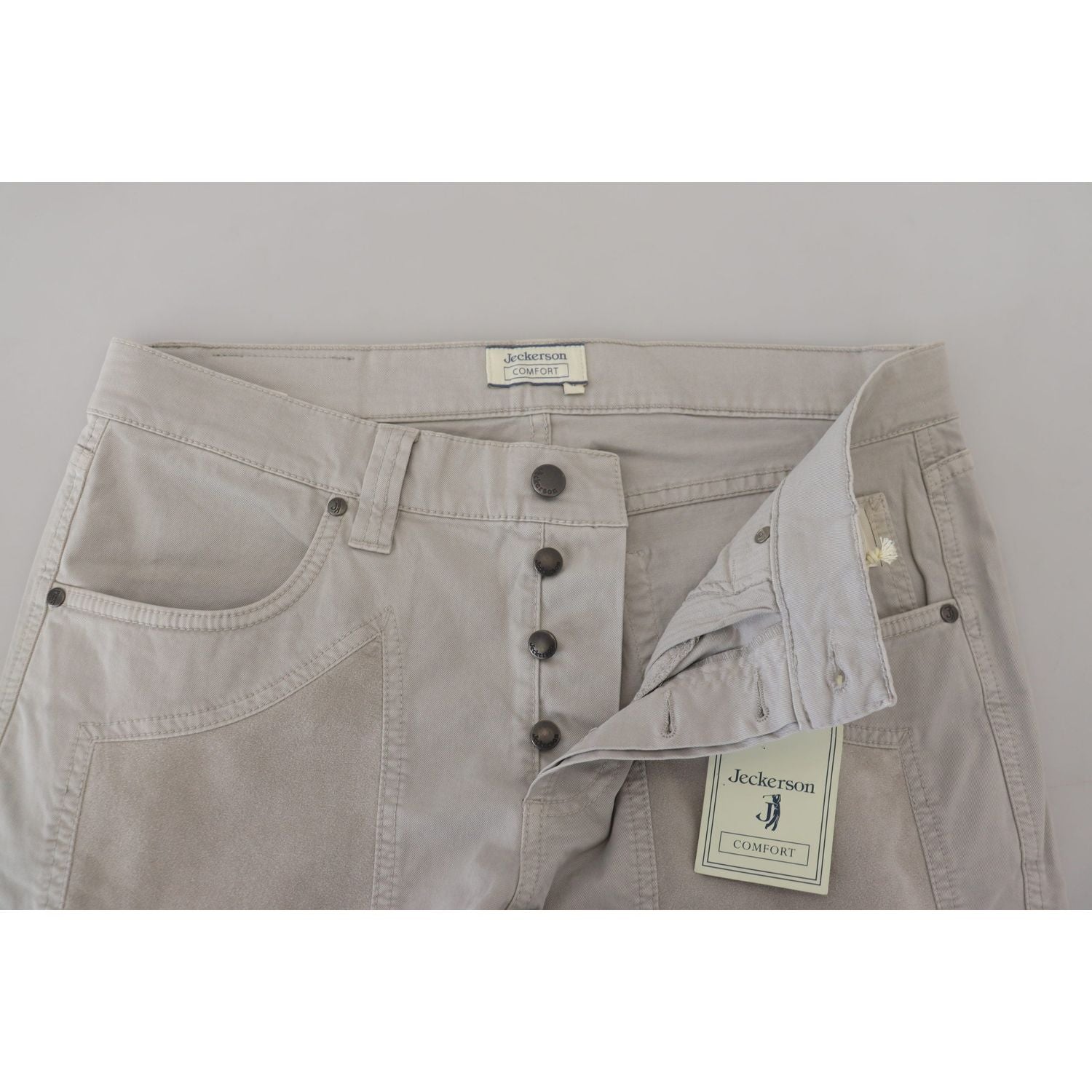 Jeckerson Gray Cotton Tapered Men Casual Pants