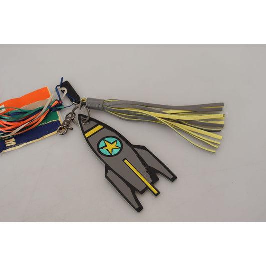 MSGM Multicolor Rocket Ship Silver Tone Metal Keychain