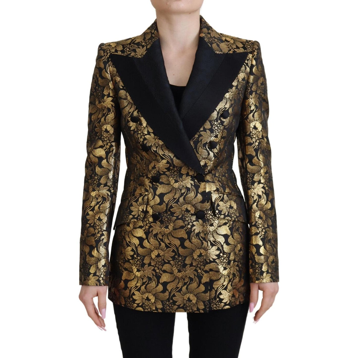 Dolce & Gabbana Elegant Black and Gold Floral Jacket Dolce & Gabbana Black