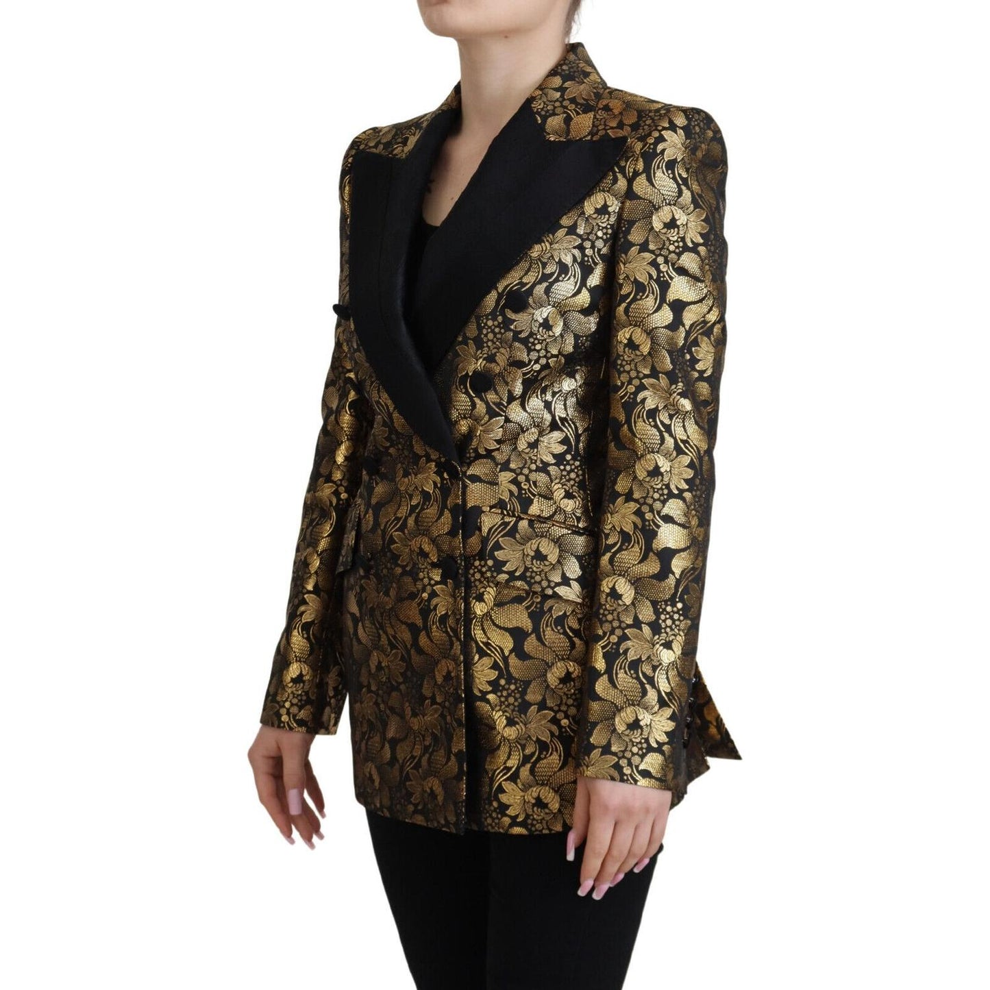 Dolce & Gabbana Elegant Black and Gold Floral Jacket Dolce & Gabbana Black