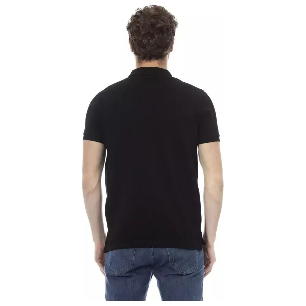 Baldinini Trend Black Cotton Men Polo Shirt Baldinini Trend Dark Slate Gray