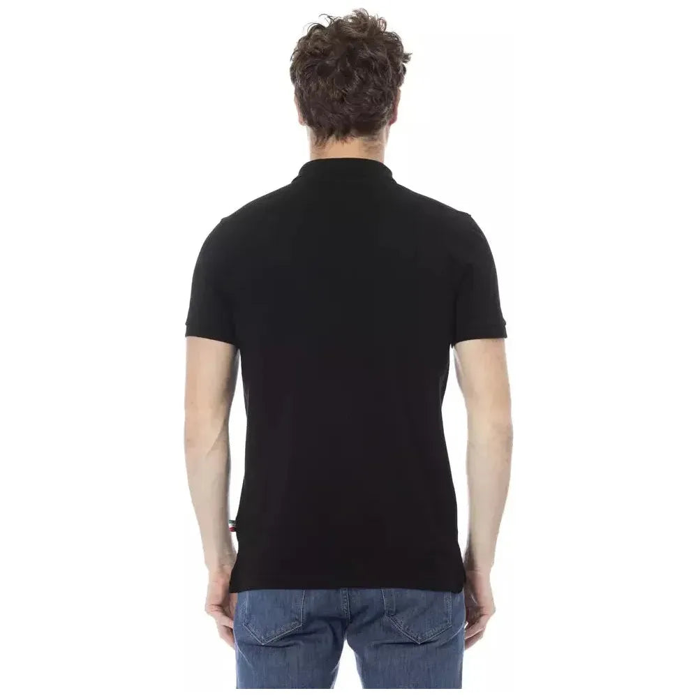 Baldinini Trend Black Cotton Men Polo Shirt Baldinini Trend Dark Slate Gray