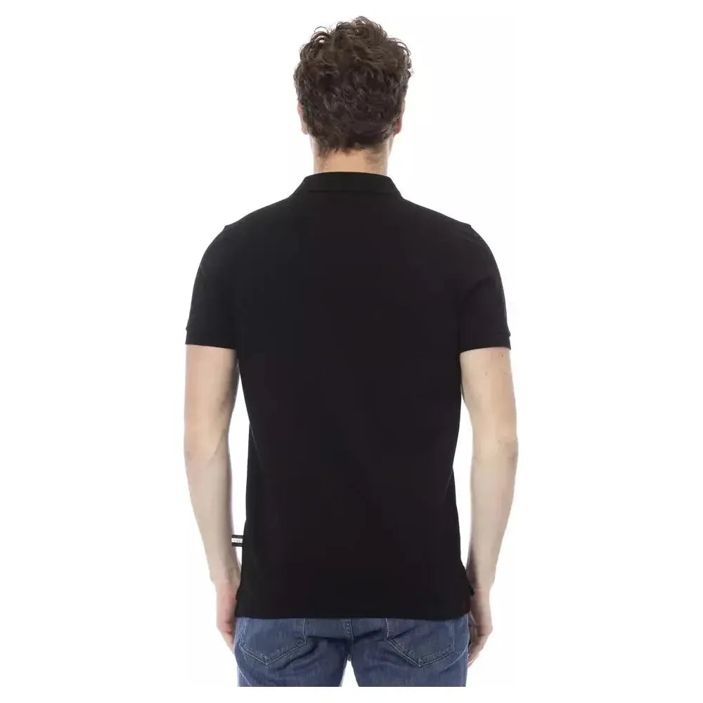 Baldinini Trend Black Cotton Men Polo Shirt Baldinini Trend Dark Slate Gray