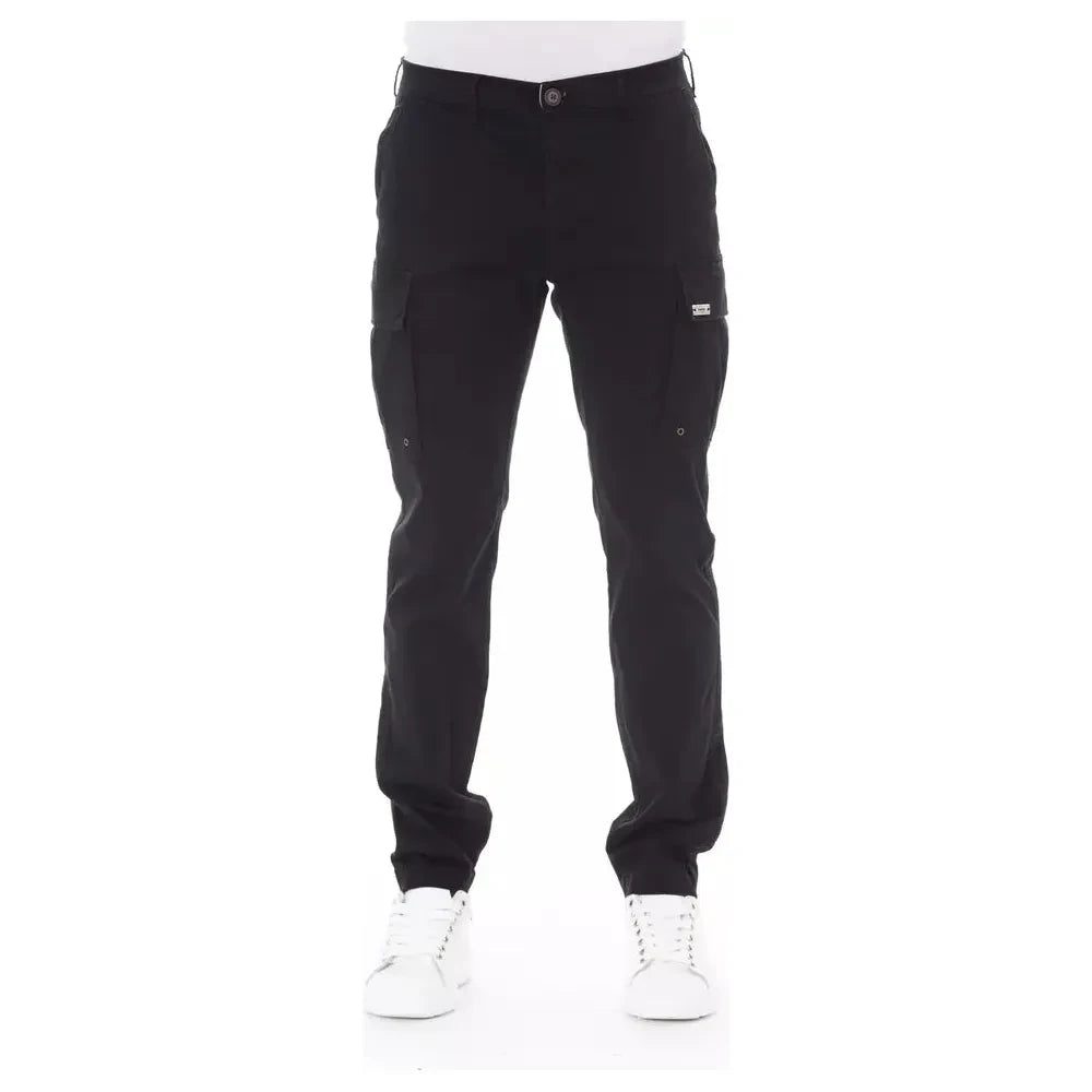 Baldinini Trend Sleek Black Cargo Trousers - Stretch Cotton Blend Baldinini Trend White Smoke