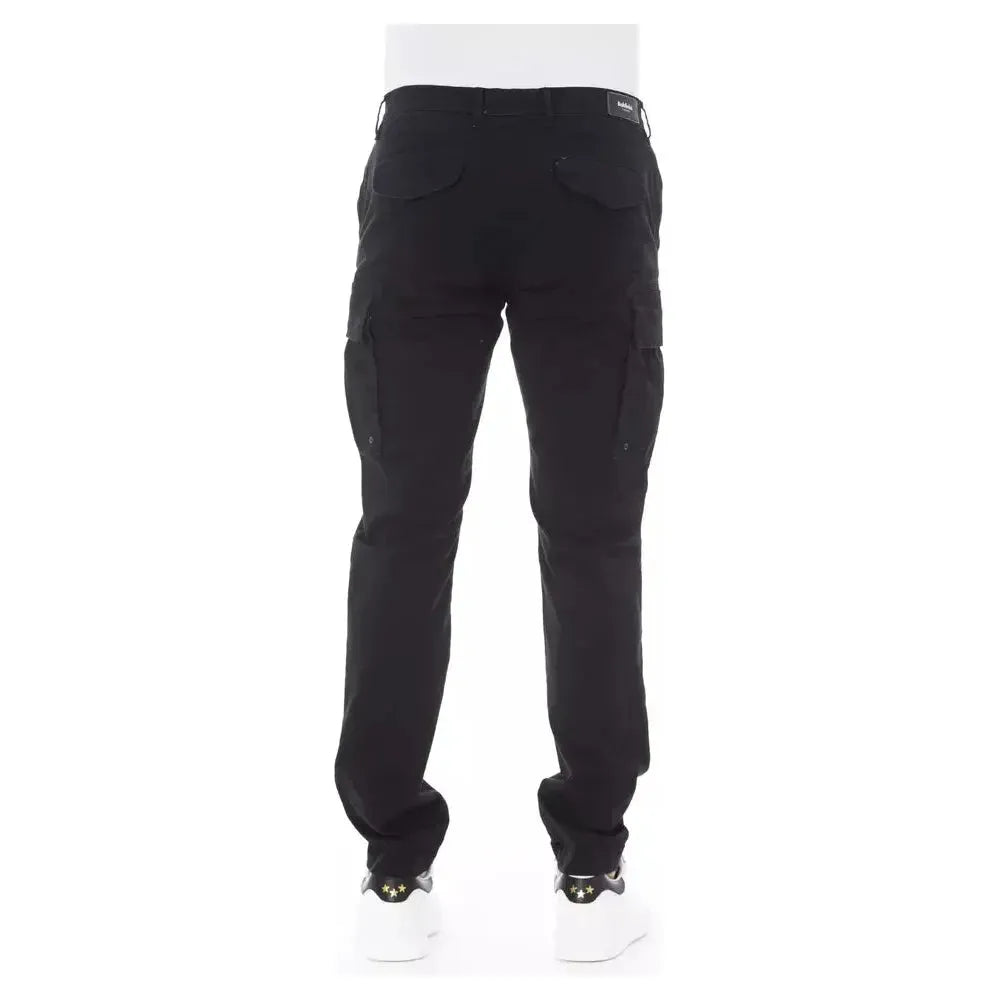 Baldinini Trend Black Cotton Men Cargo Trouser Baldinini Trend Dark Slate Gray