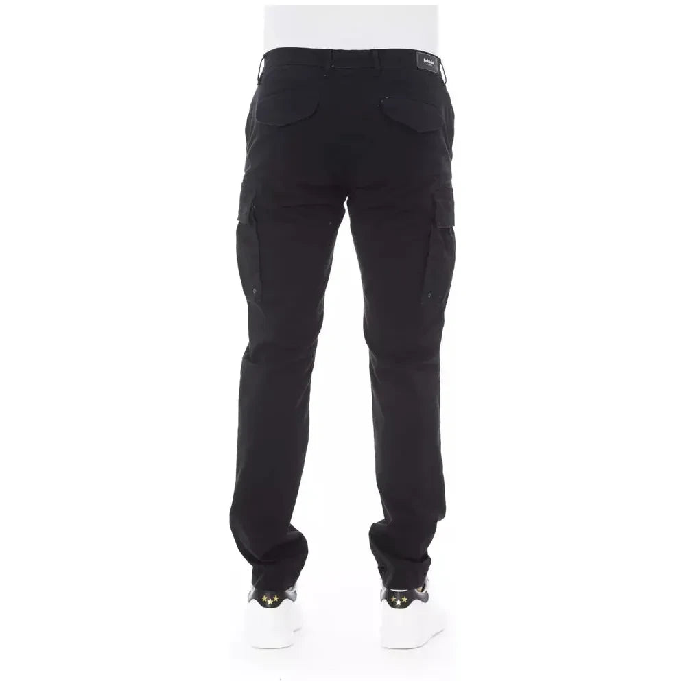 Baldinini Trend Sleek Black Cargo Trousers - Stretch Cotton Blend Baldinini Trend White Smoke