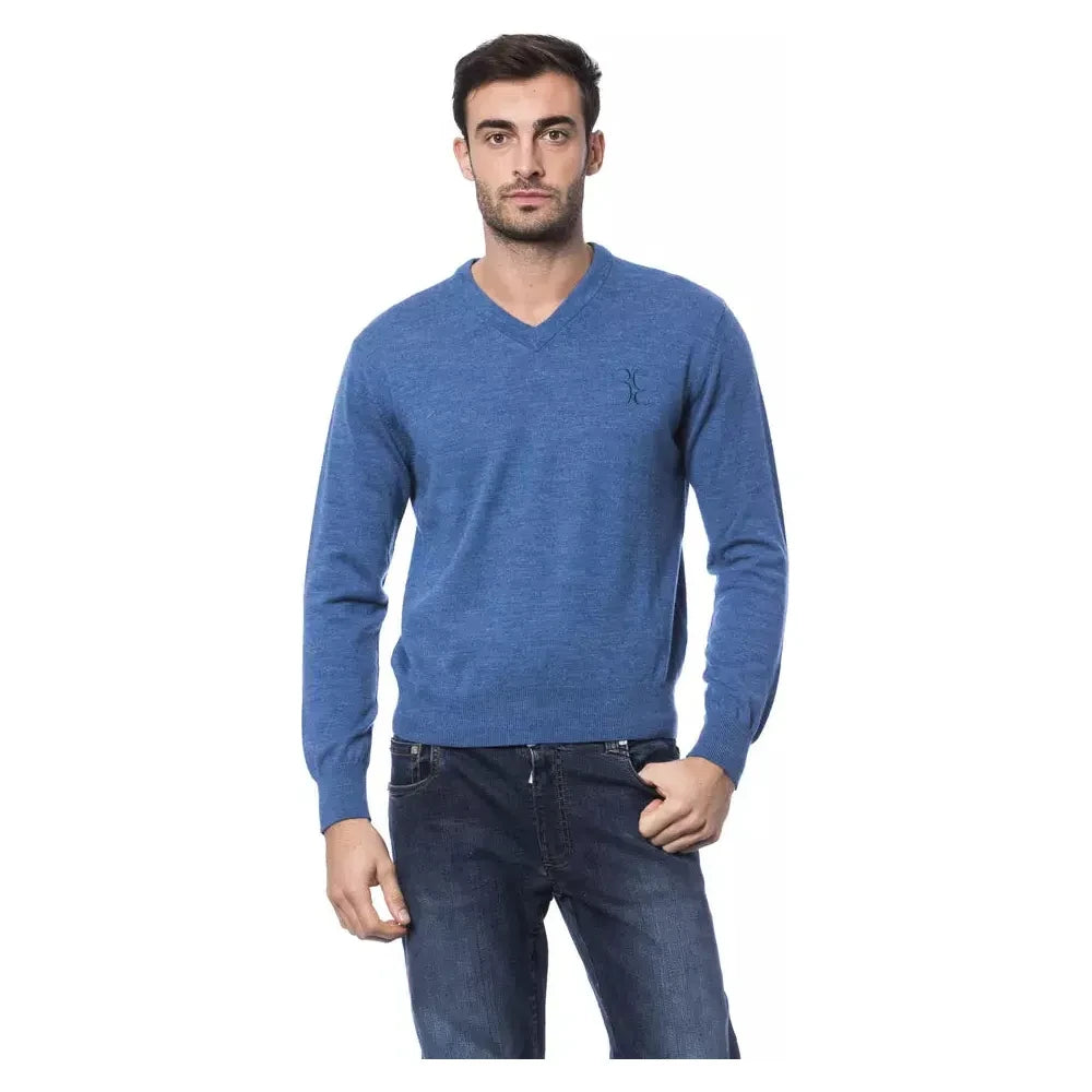 Billionaire Italian Couture Embroidered Merino Wool Crew Neck Sweater Billionaire Italian Couture Dark Slate Blue