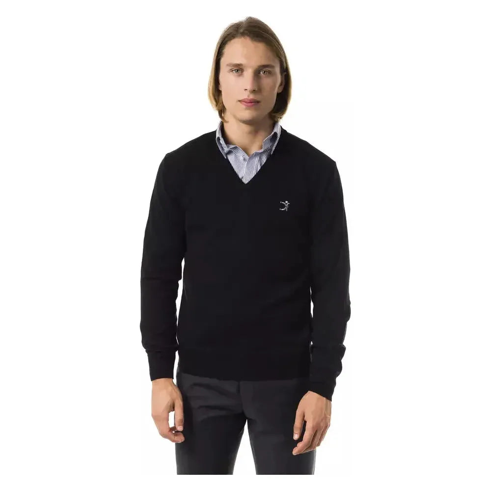 Uominitaliani Black Merino Wool Men Sweater Uominitaliani Black