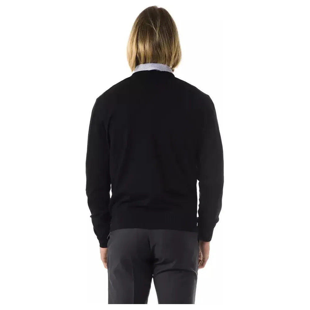 Uominitaliani Black Merino Wool Men Sweater Uominitaliani Black