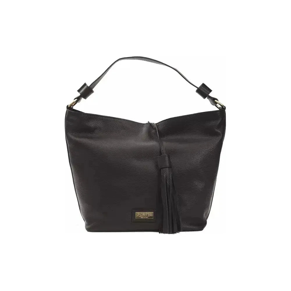 Pompei Donatella Black Leather Women Shoulder Bag Pompei Donatella Dark Slate Gray