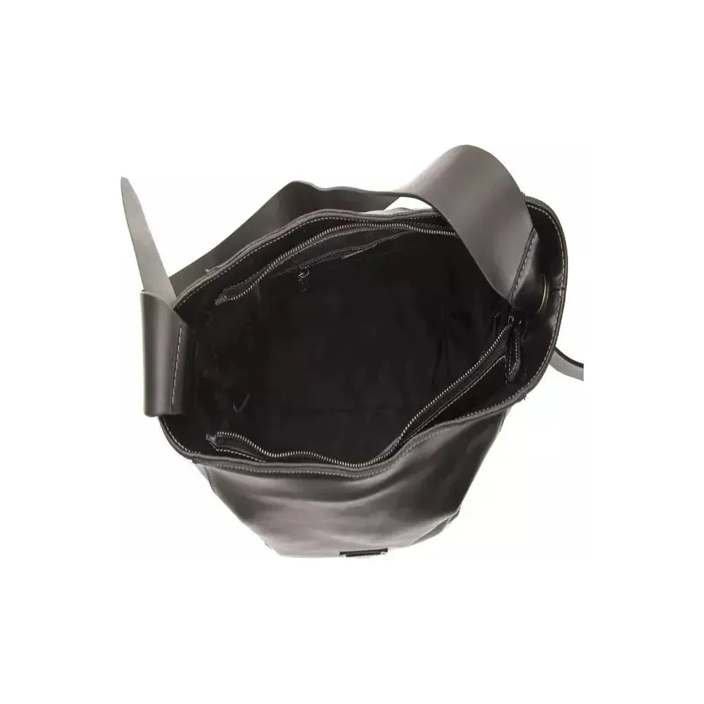 Pompei Donatella Black Leather Women Shoulder Bag Pompei Donatella Dark Slate Gray