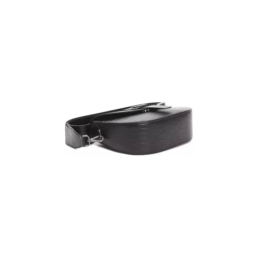 Pompei Donatella Black Leather Women Crossbody Bag Pompei Donatella Dark Slate Gray
