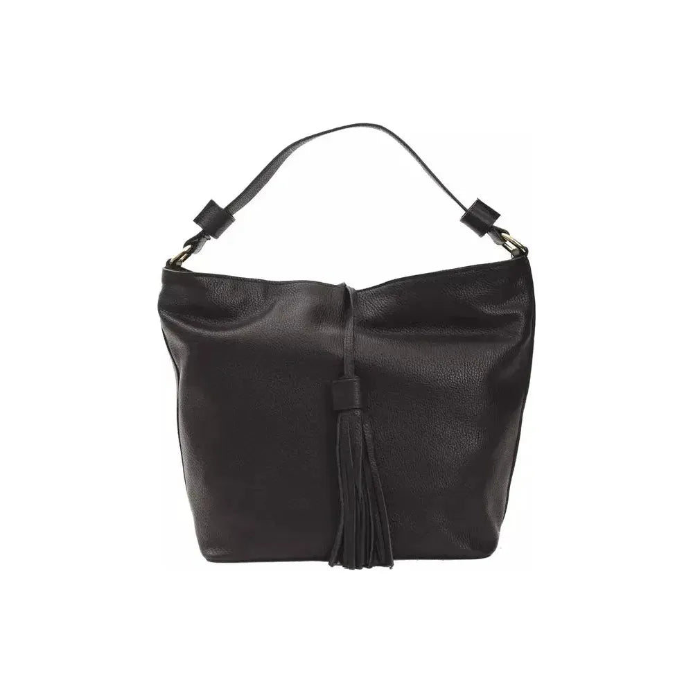 Pompei Donatella Black Leather Women Shoulder Bag Pompei Donatella Dark Slate Gray