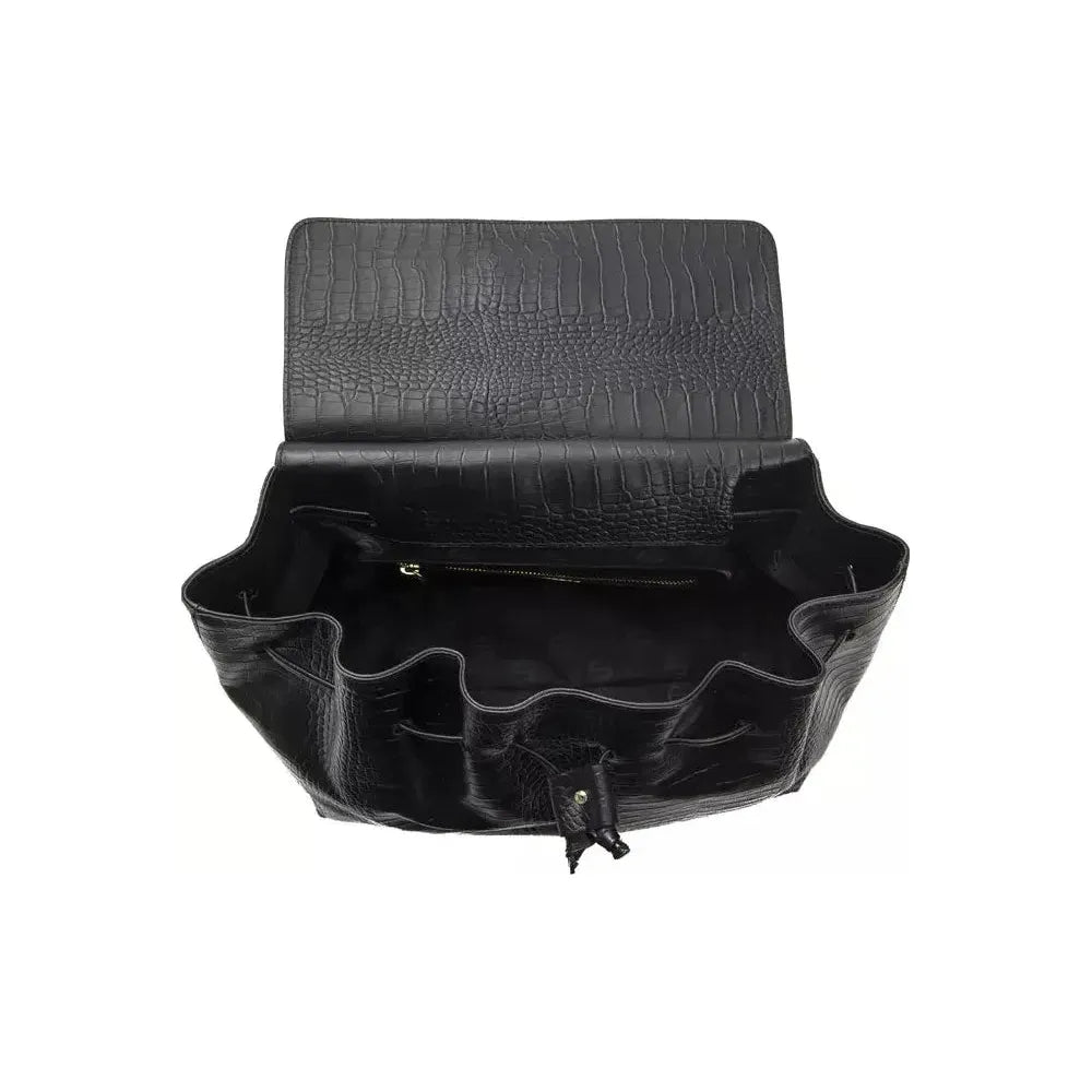 Pompei Donatella Black Leather Women Handbag Backpack Pompei Donatella Dark Slate Gray