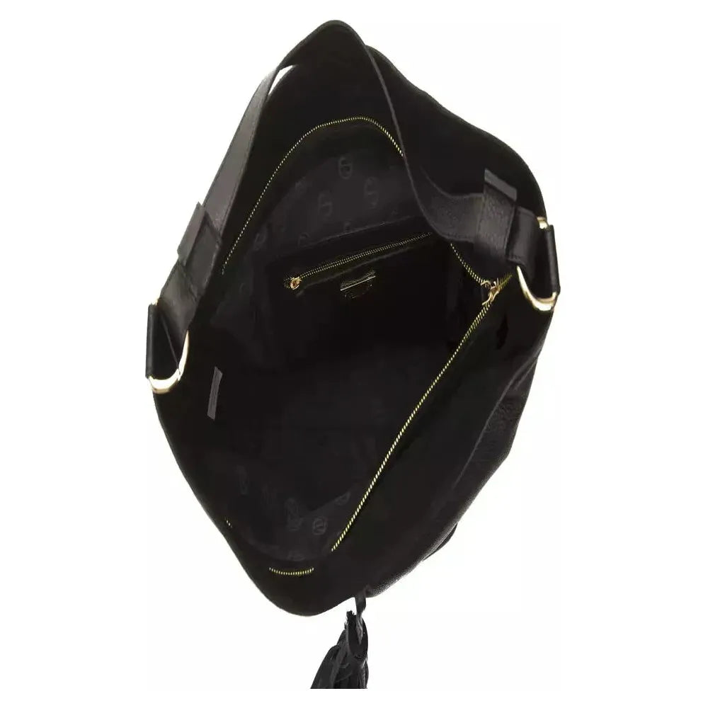 Pompei Donatella Black Leather Women Shoulder Bag Pompei Donatella Black