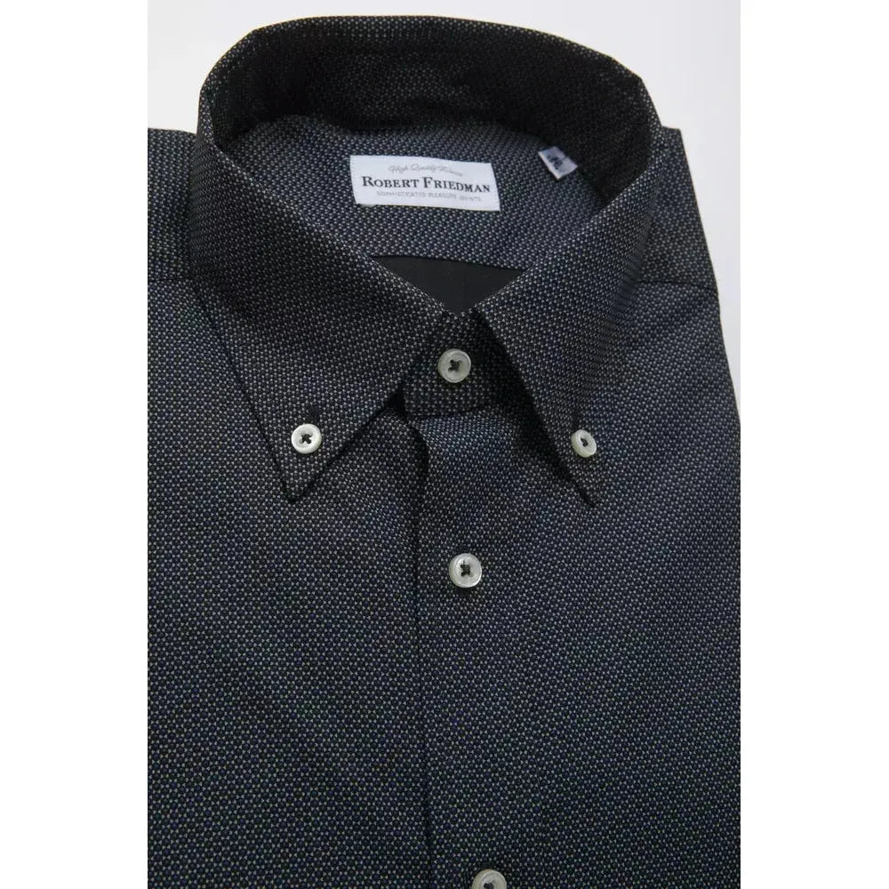 Robert Friedman "Black Cotton Men Shirt with Button-Down Elegance" Robert Friedman Dark Slate Gray
