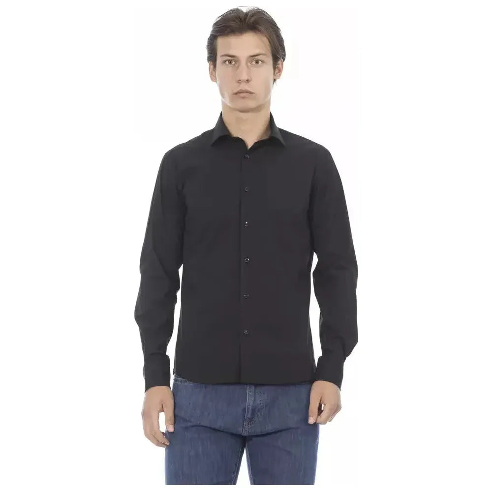 Baldinini Trend Black Cotton Men Shirt Baldinini Trend Dark Slate Gray