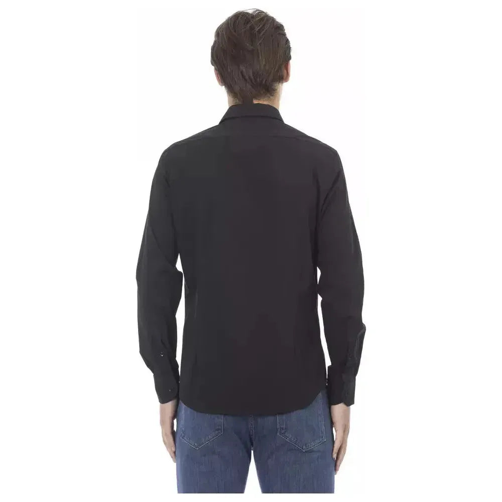 Baldinini Trend Black Cotton Men Shirt Baldinini Trend Dark Slate Gray