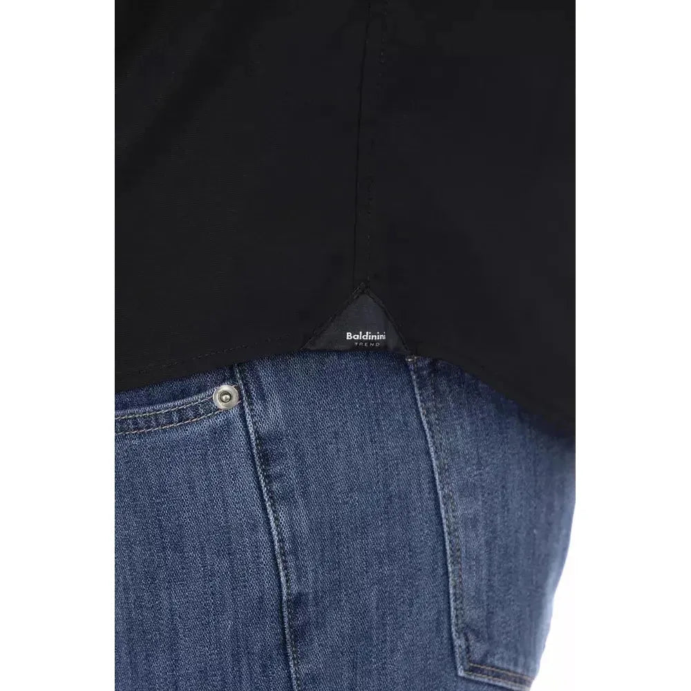Baldinini Trend Black Cotton Men Shirt Baldinini Trend Dark Slate Gray
