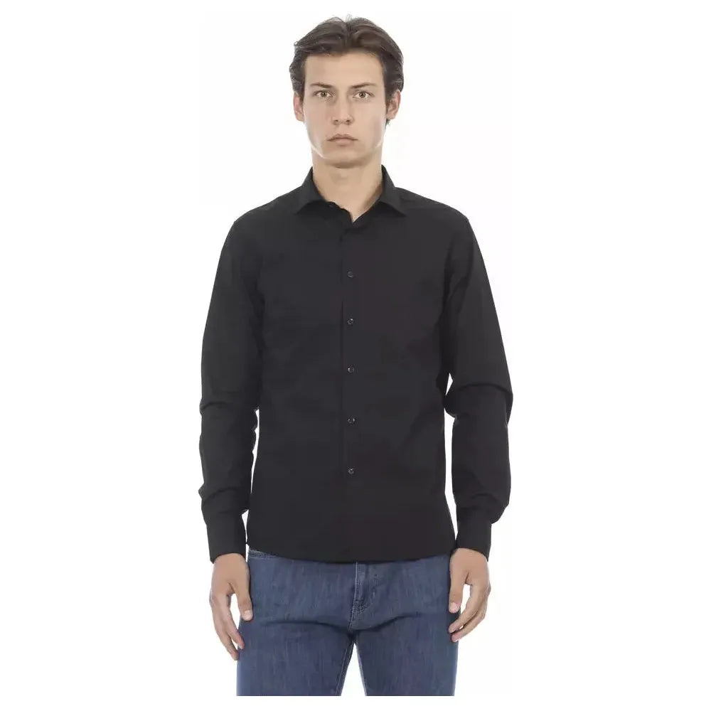 Baldinini Trend Black Cotton Men Shirt Baldinini Trend Dark Slate Gray
