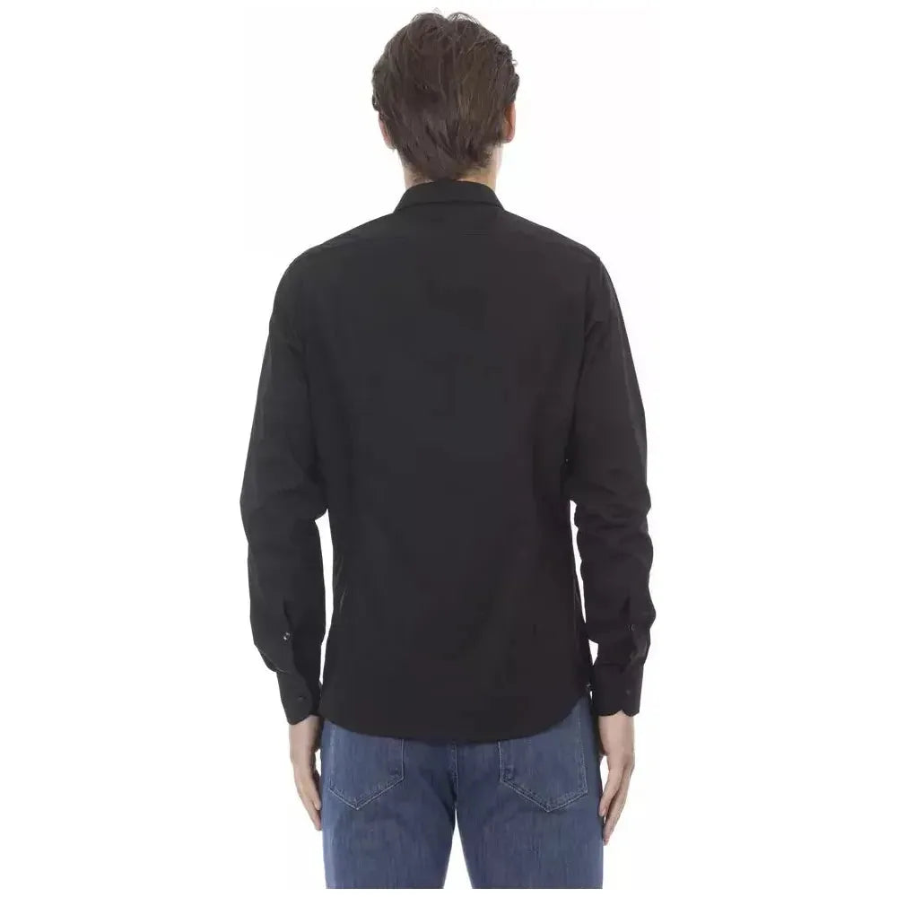 Baldinini Trend Black Cotton Men Shirt Baldinini Trend Dark Slate Gray