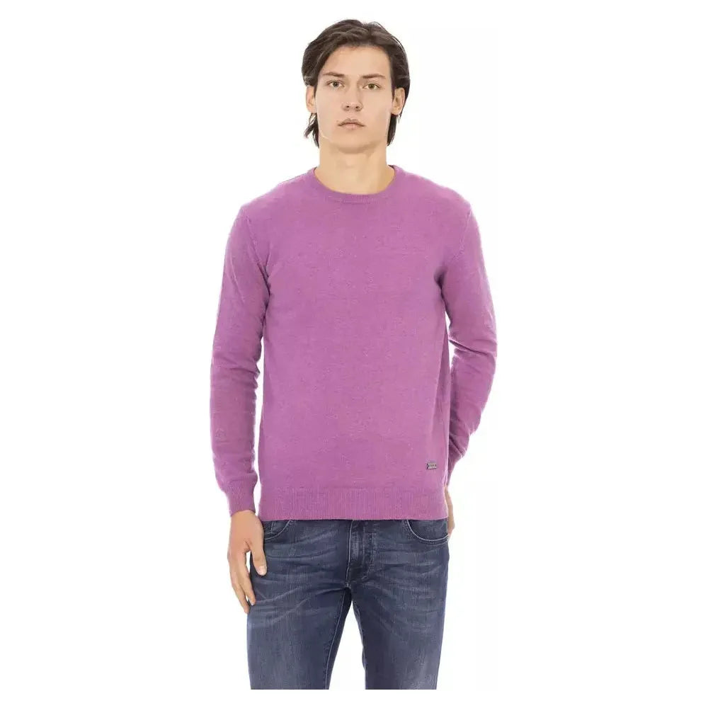 Baldinini Trend Purple Wool Men Sweater Baldinini Trend Rosy Brown