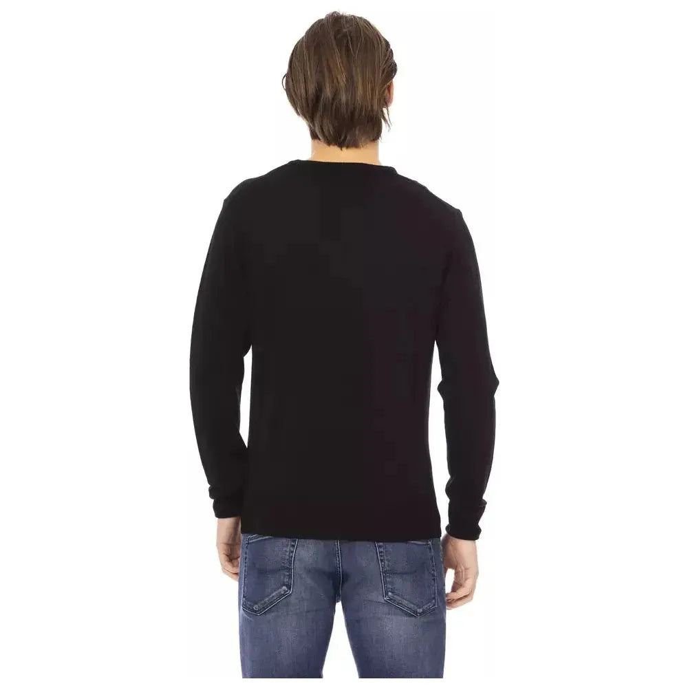 Baldinini Trend Black Fabric Men Sweater Baldinini Trend Dark Slate Gray