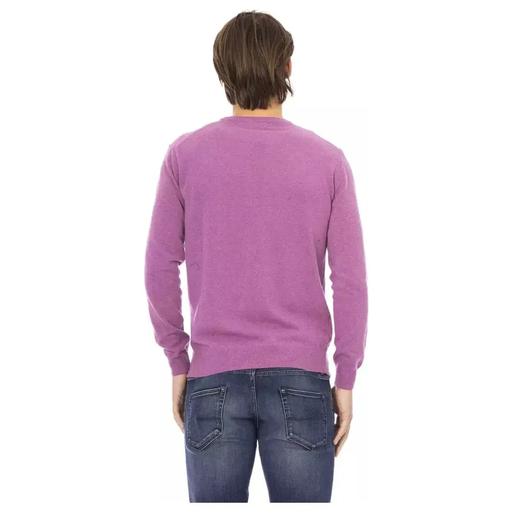 Baldinini Trend Purple Wool Men Sweater Baldinini Trend Rosy Brown