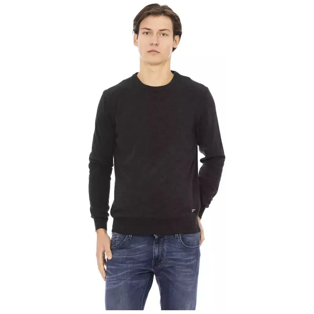 Baldinini Trend Black Wool Men Sweater Baldinini Trend Dark Slate Gray