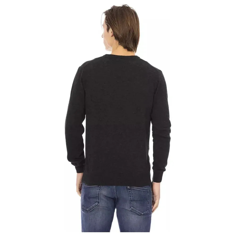 Baldinini Trend Black Wool Men Sweater Baldinini Trend Dark Slate Gray