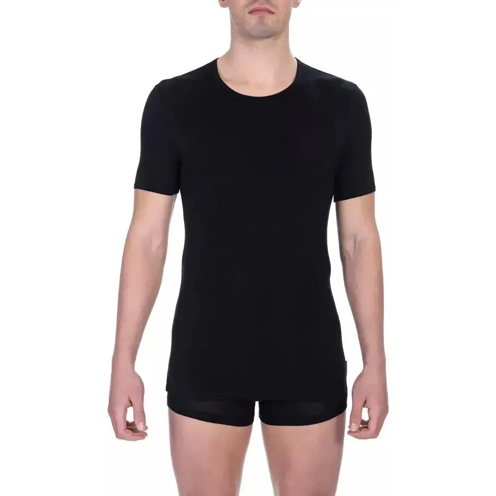 Bikkembergs Black Viscose Men T-Shirt Bikkembergs Rosy Brown