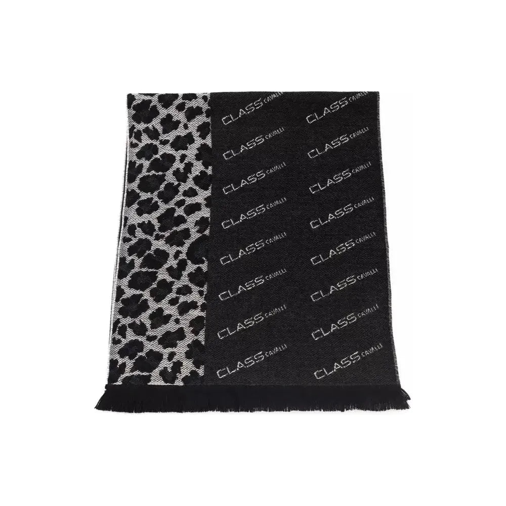 Cavalli Class Black Wool Men Scarf Scarves Cavalli Class Black
