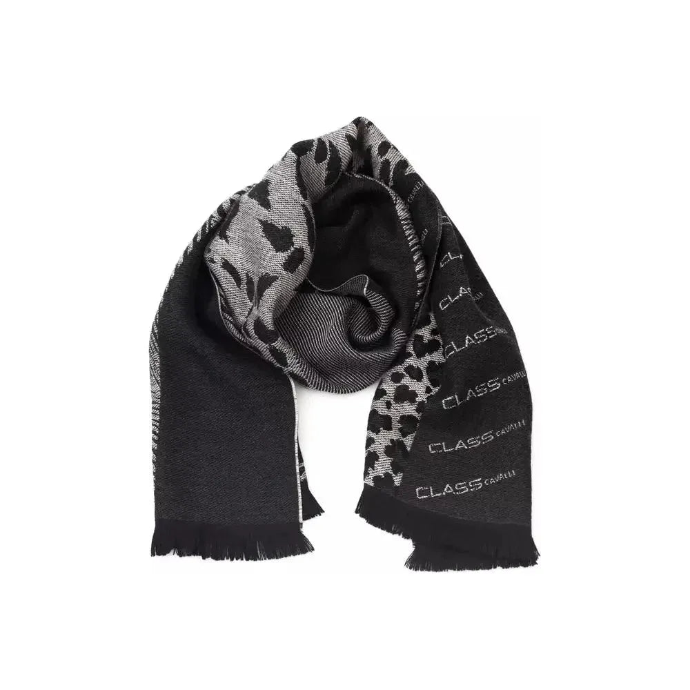 Cavalli Class Black Wool Men Scarf Scarves Cavalli Class Dark Slate Gray