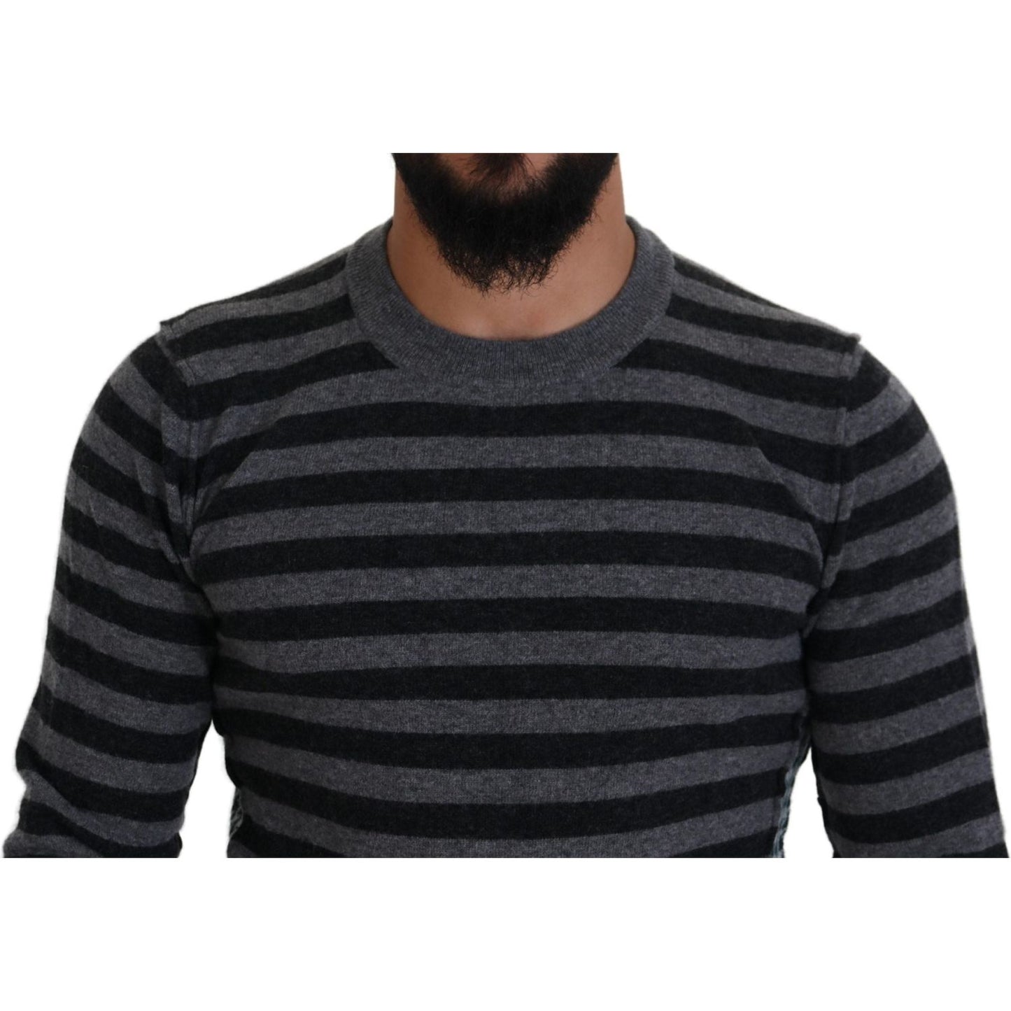 Dolce & Gabbana Elegant Striped Wool Crewneck Sweater Dolce & Gabbana Dark Slate Gray