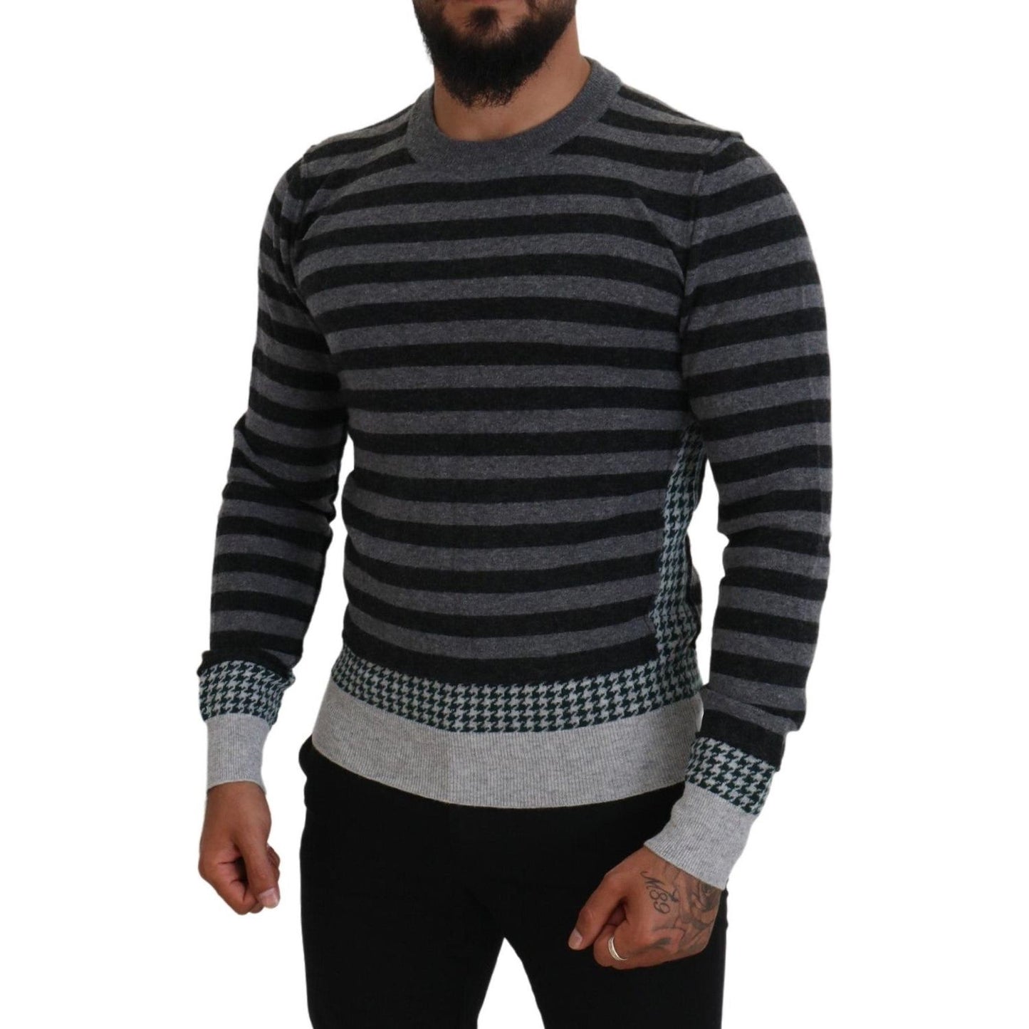 Dolce & Gabbana Elegant Striped Wool Crewneck Sweater Dolce & Gabbana Black