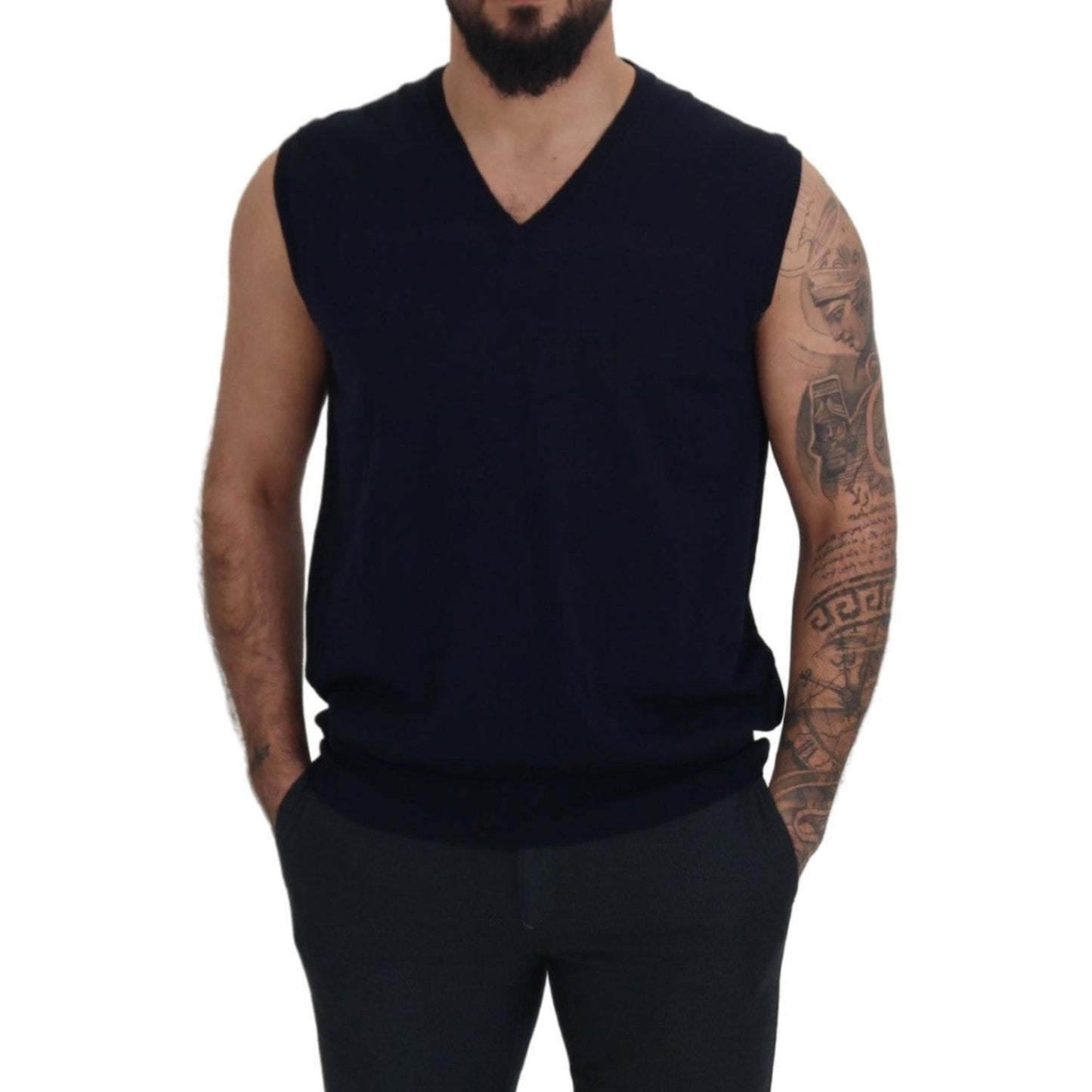 Paolo Pecora Milano Sleek Black V-Neck Sleeveless Tank Paolo Pecora Milano Black
