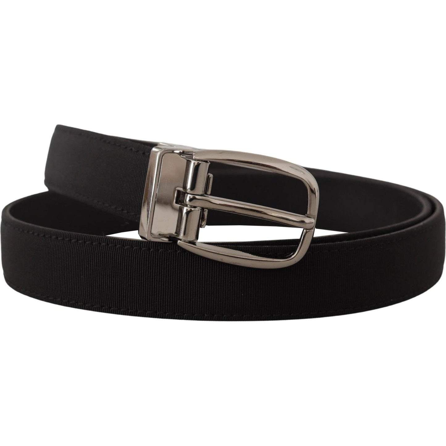 Dolce & Gabbana Elegant Grosgrain Leather Belt with Silver Buckle Dolce & Gabbana Black
