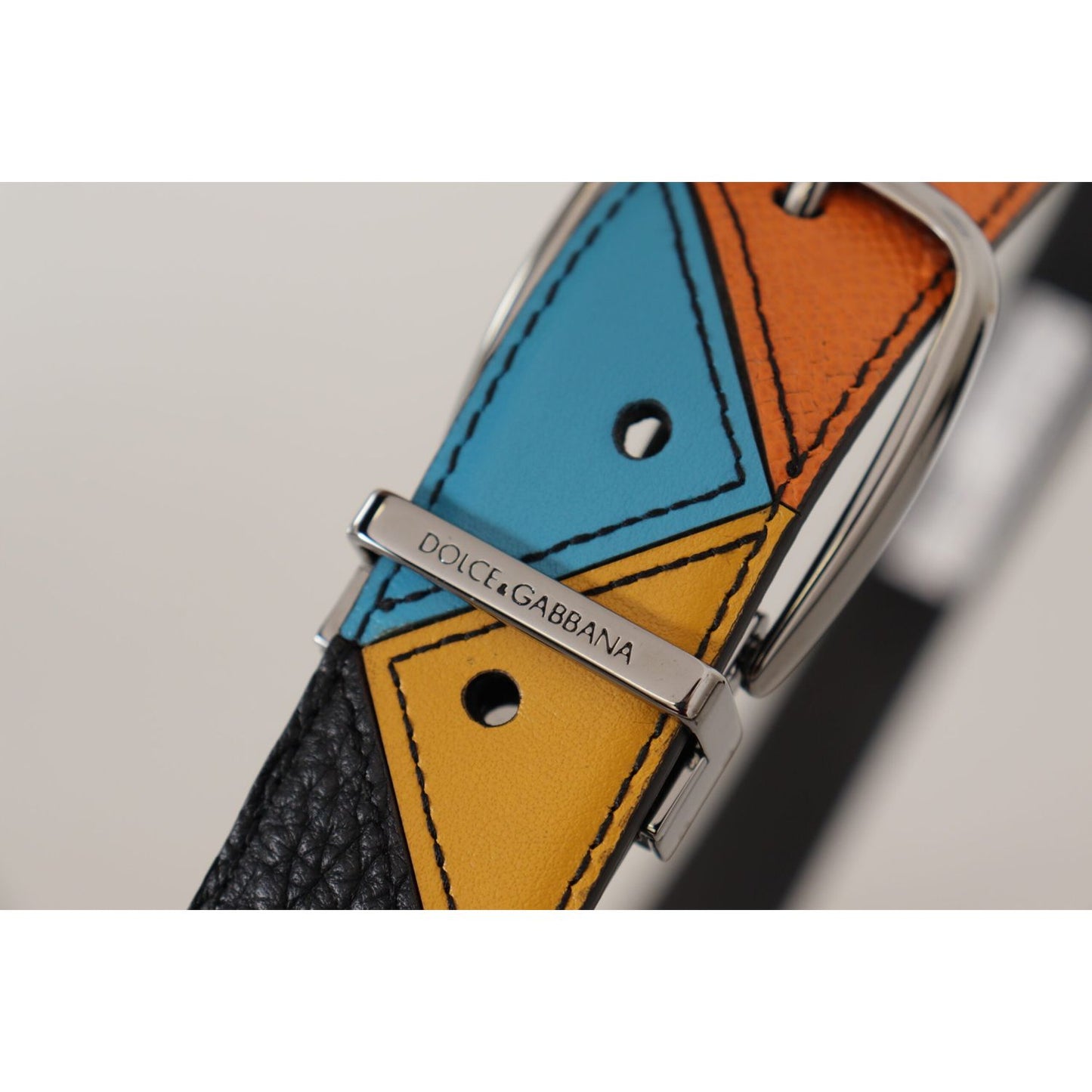 Dolce & Gabbana Elegant Multicolor Leather Belt with Silver Buckle Dolce & Gabbana Gray