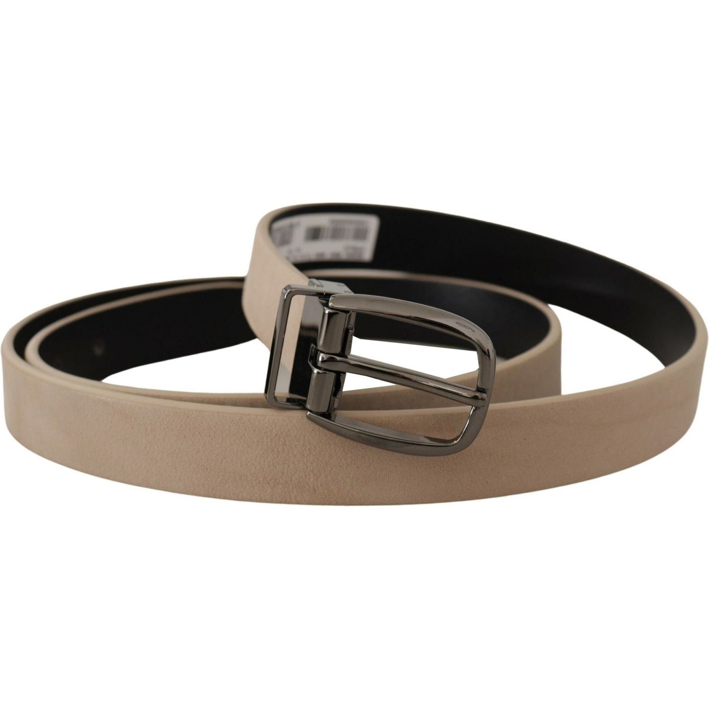 Dolce & Gabbana Elegant Beige Leather Belt with Silver Tone Buckle Dolce & Gabbana Dim Gray