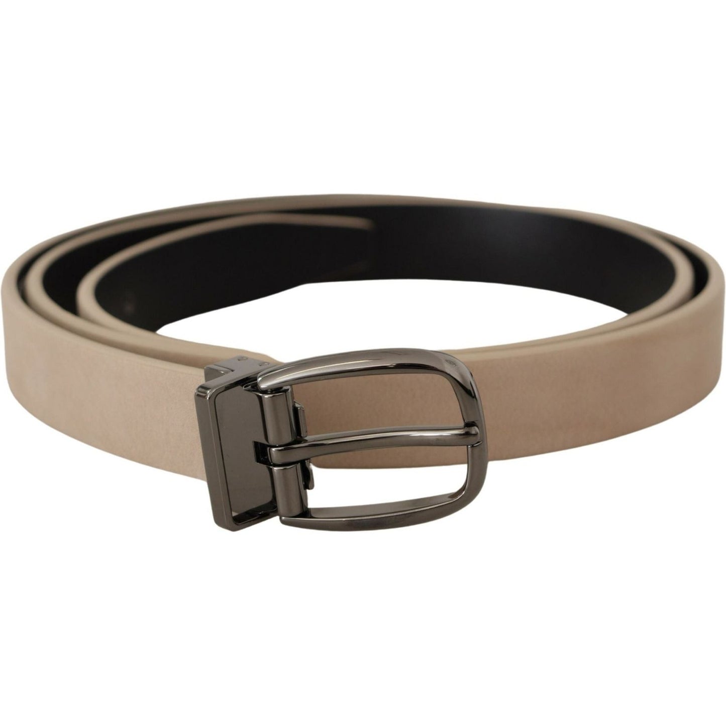 Dolce & Gabbana Elegant Beige Leather Belt with Silver Tone Buckle Dolce & Gabbana Dim Gray